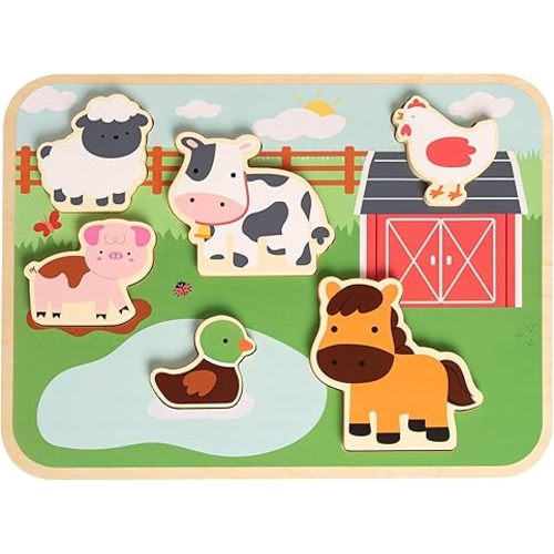 Pearhead Wooden Barn Puzzle Toy, Farm Animal Learning Puzzle for Toddlers, Montessori Educational Play, Easter Basket Gift