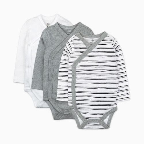 Honest Baby Clothing 3-Pack Organic Cotton Long Sleeve Side Snap Bodysuits - Sketchy Stripe, 3-6 M