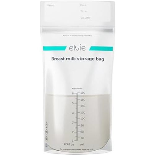 Elvie - Leak-Proof Breastmilk Storage Bags - Freeze and Warm Breast Milk - at Home or On The Go - Hygienic Double-Seal Zipper - Breastfeeding Essentials - 200 Count