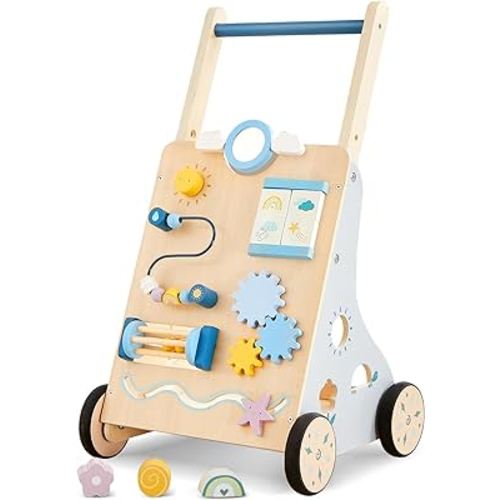 Beright Wooden Baby Walker, Wooden Baby Push Walker, Learning Activity Walker Toys, Baby Push Toy Multiple Activities Center, Gift for Birthday, Christmas and New Year