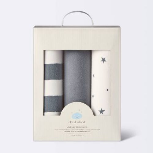 Jersey Swaddle Baby Blanket - Gray - 3pk - Cloud Island™: 47" x 47", Stripes, Abstract,