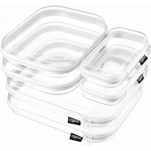 YQBRAO 6 Pack Clear Hard Shell Zipper Case, 1.2mm Heavy Duty Crush-Proof Diaper Bag Organizer Pouches, TSA Approved Travel Makeup Bag for Toiletries & Electronics, (2L, 2M, 2S) Multi-Size Storage Set
