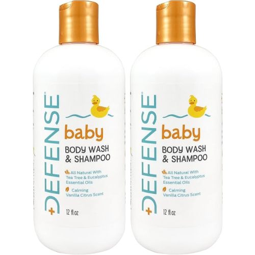 Defense Soap Baby Shampoo and Body Wash with Tea Tree Oil, Coconut Oil, Eucalyptus, Olive Oil & Aloe, 12 Fl Oz (Pack of 2)