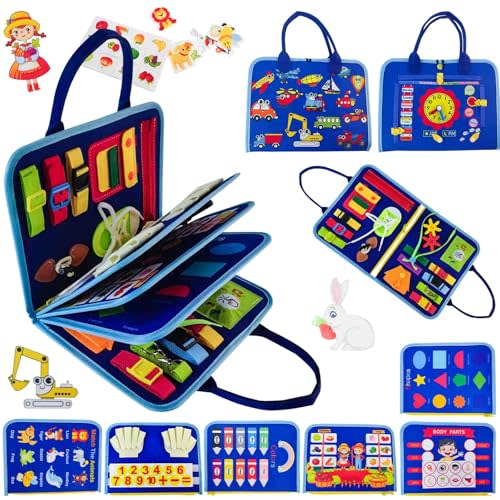 Toddler Busy Board-Montessori Toys for Boy Girl Birthday Gift, Sensory Learning Toys for Toddlers Busy Book, Airplane Car Travel Activities Toy,Learn Fine Motor Skills
