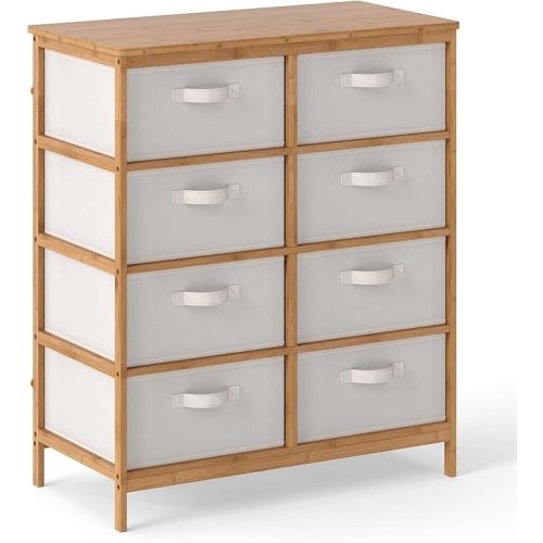 Giantex 8 Drawers Dresser for Bedroom, Bamboo Fabric Storage Tower with Removable Fabric Bins, Chest of Drawers, Storage Organizer for Closet Living Room Hallway (16" D x 31.5" W x 37" H)