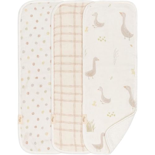 Crane Baby Burp Cloth Set, 3-pc. Charlie Farmhouse Goose Collection, Soft 100% Cotton Muslin Burping Cloths for Baby Boys &Girls, Newborn Burp Rags, Baby Must Haves for Newborns, Farm Nursery Decor