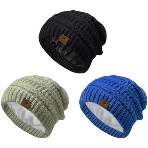 Century Star 3 Pack Baby Winter Hat Satin Lined Baby Beanie for Boys Girls Warm Knit Infant Toddler Hats Cap