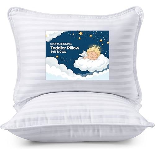 Utopia Bedding Toddler Pillow (White, 2 Pack), 13x18 Pillows for Sleeping, Soft and Breathable Cotton Blend Shell, Small Kids Pillow Perfect for Toddler Bed and Travel (Intended for Age 2 and up)