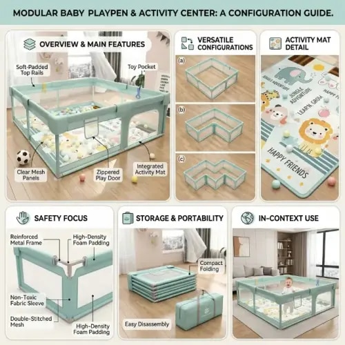 Premium Baby Playpen with Mat, Extra Large Playpen for Babies and Toddlers, Indoor & Outdoor Activity Center, Safety Baby Play Pen with Gate Prints - TikTok Shop