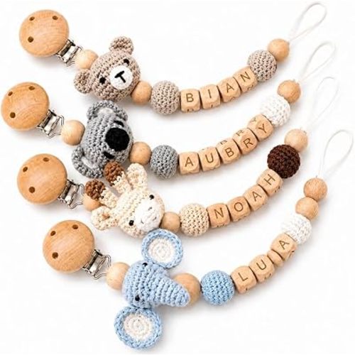 Personalized Crochet Animal Pacifier Clip with Name,Handmade Crochet Animal Accessory (Animal)