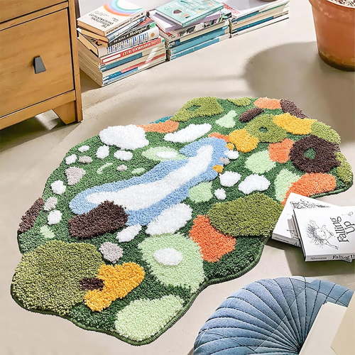 Ukeler Moss Rug, Floral Moss Decor Carpet for Living Room 47''×31'' Soft Shag Bedroom Area Rugs Non Slip Cozy Plush Floor Mat Throw Rugs for Kids Bedroom