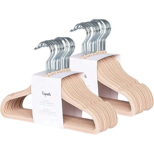 3 Sprouts Baby Velvet, Non-Slip Clothes Hangers - Pack of 30 - Hazelnut