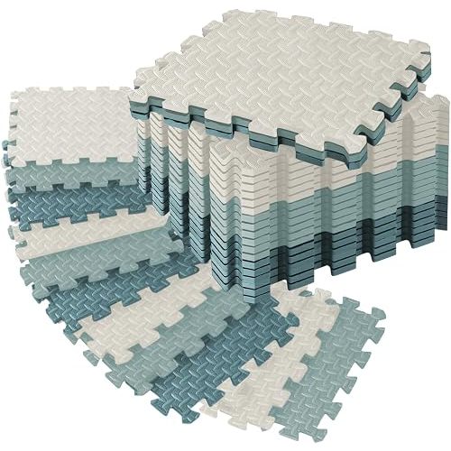 18pcs Puzzle Exercise Mat, 12.6"x12.6"x0.4", 18sqft EVA Interlocking Foam Floor Tiles, Protective, Water-Resistant Flooring for Home Gym & Workout Equipment