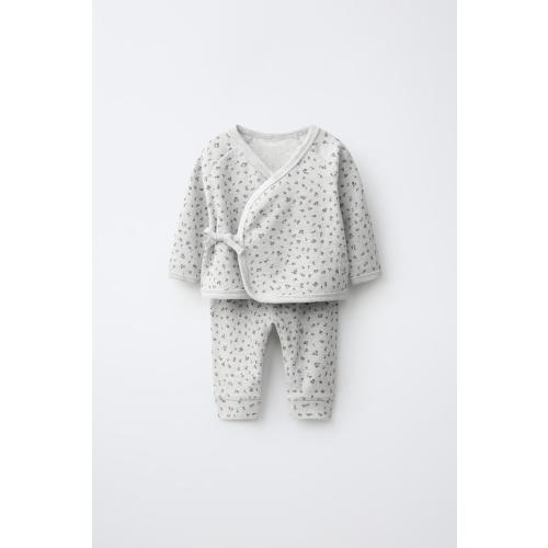 FLORAL WAFFLE TOP AND PANTS SET - Gray marl | ZARA United States