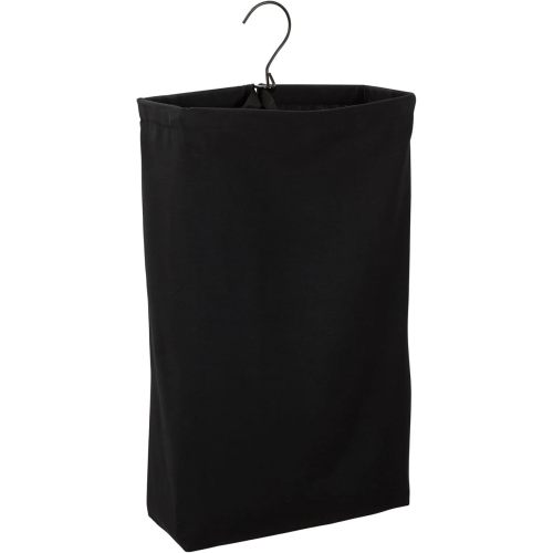 Household Essentials Door Hanging Laundry Bag in Washable Canvas with Loop Handle, Black