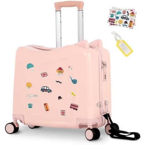 20" Kids Ride-On Suitcase with Rope, Carry-On Luggage with TSA Lock