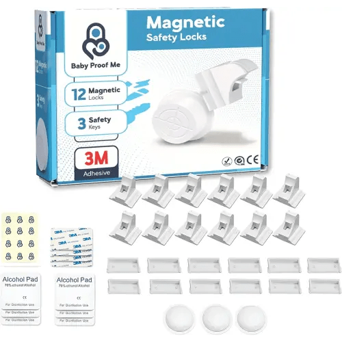 Pack of 12 Magnetic Cabinet Locks for Child Safety with 3 Keys, 3M Adhesive Easy Installation, Baby Proofing Magnetic Locks for Cabinets and Drawers(12 Locks + 3 Keys)
