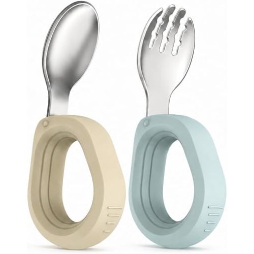 Baby and Toddler Utensils, Fork and Spoon Set for Self-Feeding