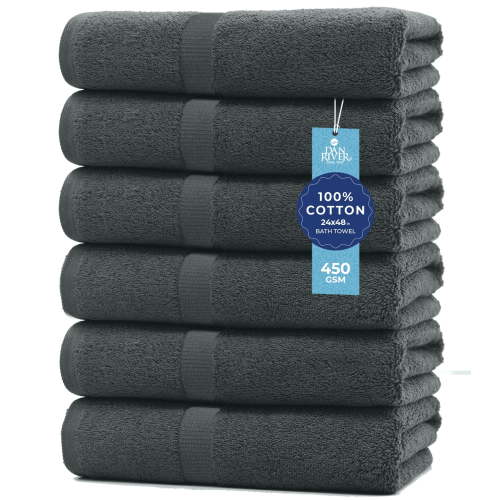 Dan River Bath Towel 6 pack 24x48 in Ultra Soft Quick Drying Cotton Towel - Gray