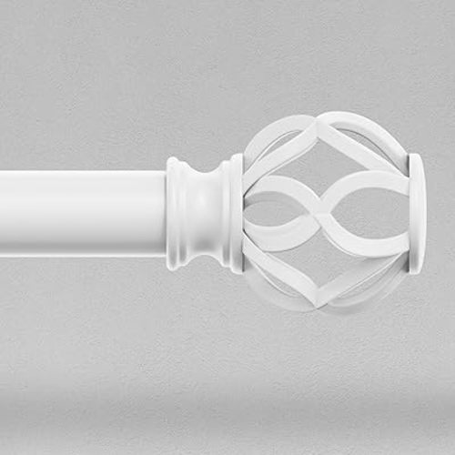 White Curtain Rods for Windows 30 to 56 Inch, 1 Inch Adjustable Decorative Window Treatment Rods with Aluminium Twisted Cage Finials, Heavy Duty Metal Farmhouse Drapery Pole, Easy Install