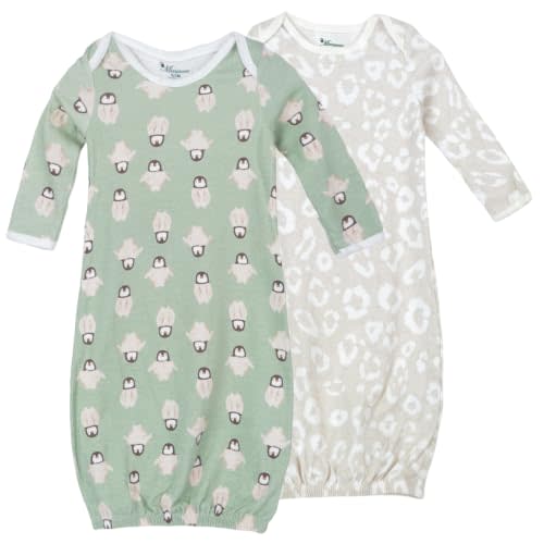 Baby Sleep Gowns 0-6M, 2 Pack Cotton Newborn Gowns, Penguin Green