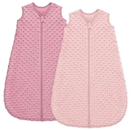 Unnivoll Fleece Baby Sleep Sack 6-12 Months with Plush Dots 1.5 Tog Baby Wearable Blanket with 2-Way Zipper Warm Sleeping Sack for Toddler Infant Newborn - Medium, Pink