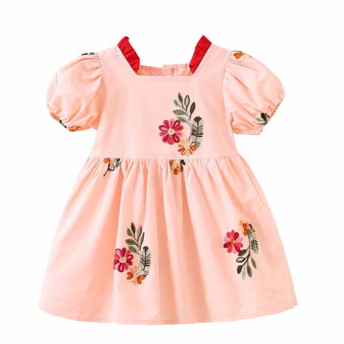 ZACPNCV Toddler Baby Girls Summer Outfit Puff Sleeve Flower Party Dress Smocked Baby Girl Clothes Pink 12-18 Months