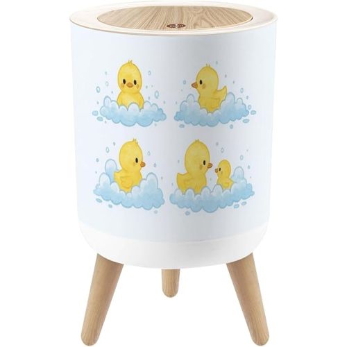 Bathroom Trash Can with Lid Rubber Duck Family Foam White Set Yellow Plastic Duck Toys Garbage Bin Waste Basket for Kitchen Office Bedroom Decoration Diaper Pail 1.8 Gallon