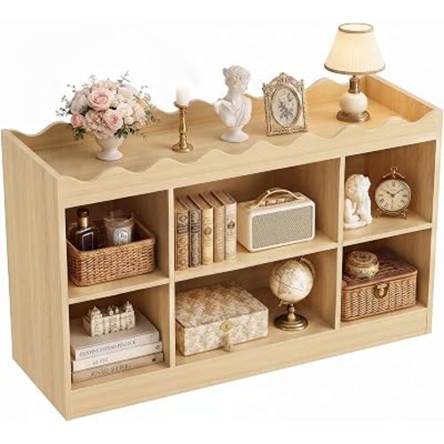 Besiost Scalloped 6 Cube Storage Organizer, 3-Tier Short Cube Bookshelf 46"