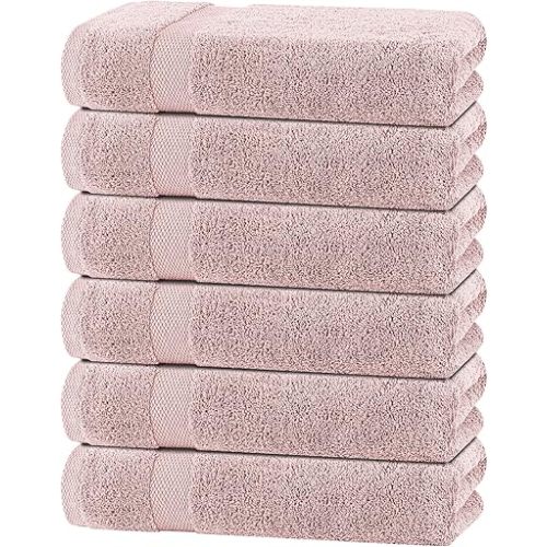 White Classic Wealuxe Pink Bath Towels 24x50 Inch, Cotton Towel Set for Bathroom, Hotel, Gym, Spa, Soft Extra Absorbent Quick Dry 6 Pack