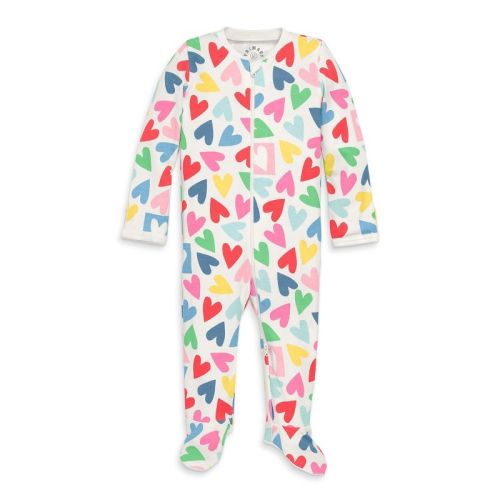 Primary Baby Organic Zip Footie In Rainbow Candy Hearts In Ivory Rainbow Candy Hearts Size 0-3 Months