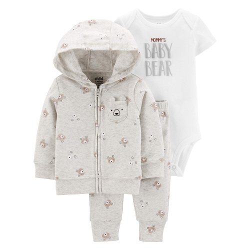 Child of Mine by Carter's Baby Boy Hooded Cardigan, Short Sleeve Bodysuit & Pants, 3-Piece Set