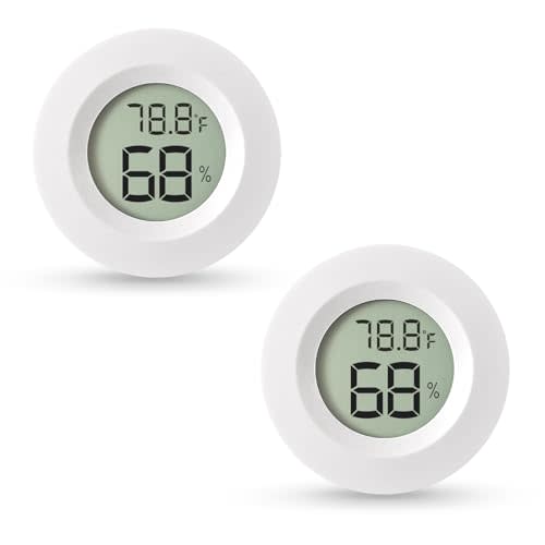 Atogou 2-Pack Mini Hygrometer & Thermometer, Indoor Outdoor Digital Humidity Meter Gauge Temperature, ℉/℃, for Home, Office, Reptile, Car, Greenhouse, Lab, Terrarium, Cellar.. A01 White