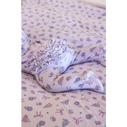 Ribbon & Roses Ruffle Zipper Footie | Purple