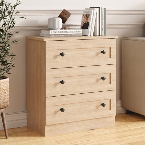 Farmhouse 3 Drawer Dresser for Bedroom, Small Chests of Drawers, Wood Nightstand Bedside Cabinet End Table, Modern Closet Storage Organizer for Bedroom, Natural