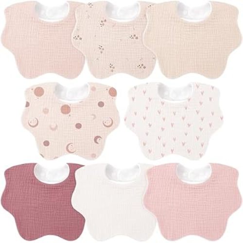 Bearmoss Baby Bibs for Drooling & Teething 8 Pack Muslin Cotton Bibs