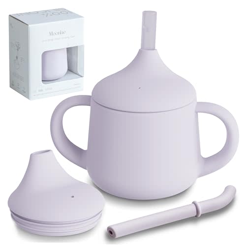 Moonkie Silicone Baby Sippy Cups | 3 Stages Training Cup Straw Cup for Infants Toddlers and Kid | 4 oz 1Pack