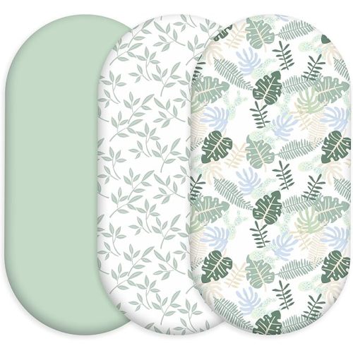 Baby Bassinet Sheets 3 Pack, Fitted Mattress Sheets for Boys & Girls, Ultra Soft Breathable, Universal Compatible with Halo Bassinest Swivel Sleeper(Sage Green, 32x16 Inch)