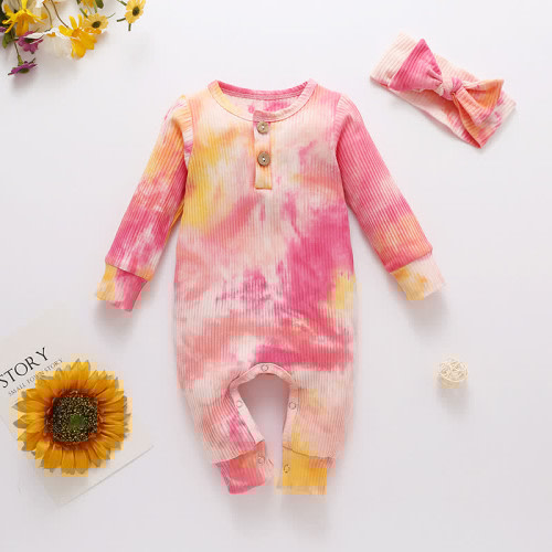 Baby Tie Dye Newborn Romper with Headband