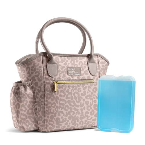 Fit & Fresh Beechwood Lunch Bag for Women, includes XL Slim Ice Pack, Light Brown Leopard Print