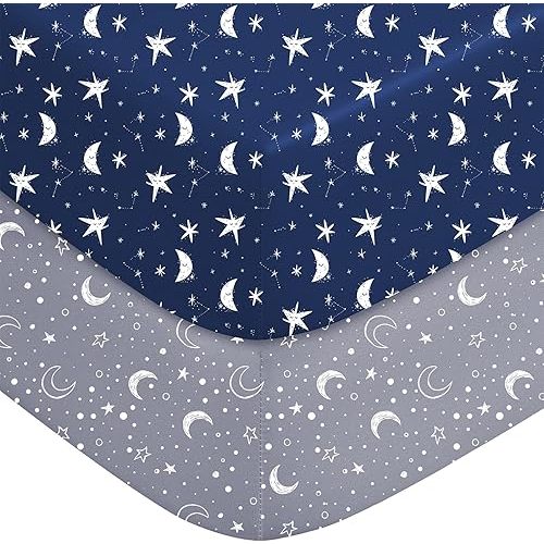 Baby Crib Sheets for Boys Girls Neutral, 2 Pack Crib Mattress Sheet for Standard Crib and Toddler Mattress, Super Soft Breathable Fitted Crib Sheet, 52" x 28"
