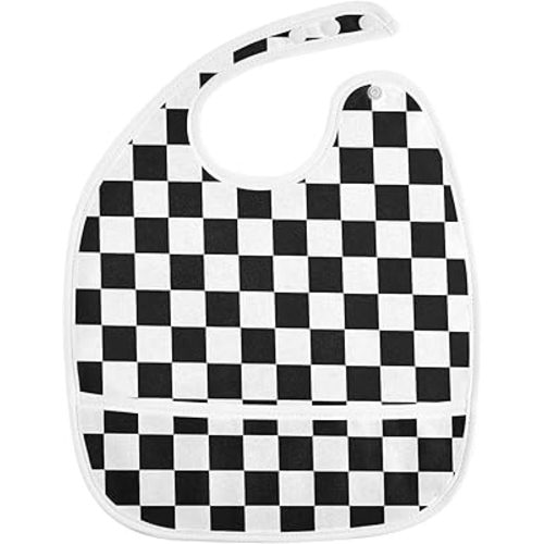 Baby Feeding Bibs for Boys Girls Black and White Checkered Button Newborn Infant Bibs Teething Bib 1 Pack