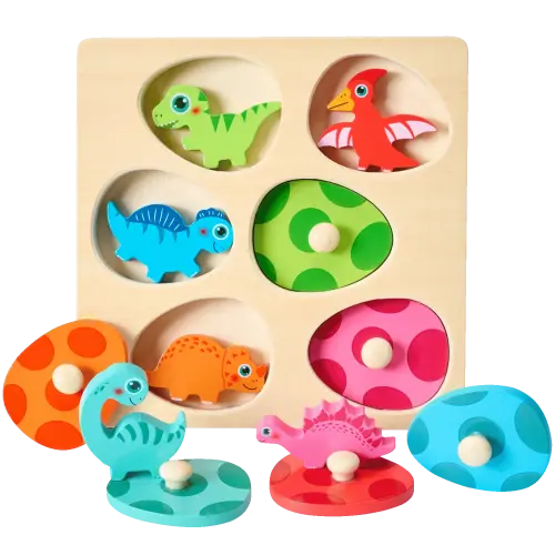 Montessori Mama Baby Dino Puzzle – Dual Layer Egg Matching Puzzle