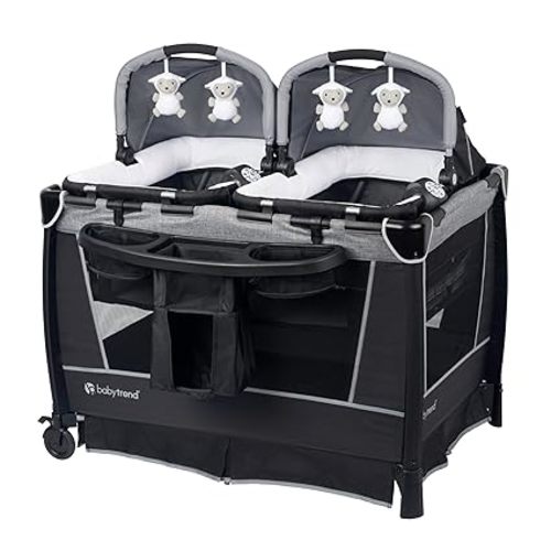 Baby Trend Retreat Nursery Center with Two Removable Rock A Bye Bassinets, Changing Table, Organizer, and Music Center with Nightlight, Quarry