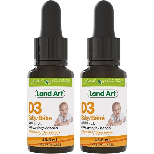 Gouttes de vitamine D3 pour bébés - Certifiées biologiques - Développement des os et des dents - Dosage facile - Sans OGM - Sans gluten - Fabriqué au Canada - Système immunitaire - 400 UI par goutte - 490 portions - 13,5 ml - Lot de 2