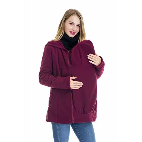 Smallshow Women's Fleece Zip Up 3 in 1 Maternity Baby Wearing Hoodie Sweatshirt Jacket