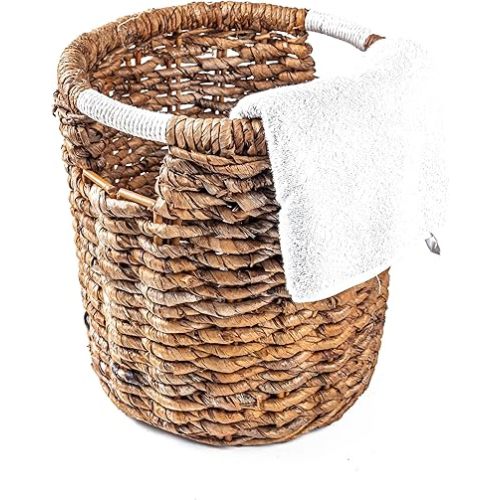 Round Woven Basket with Cut-Off Handle – Small Laundry Basket, Baby Nursery Hamper, Blanket Storage for Bedroom – Natural Woven Storage Solution for Home Decor (Honey)