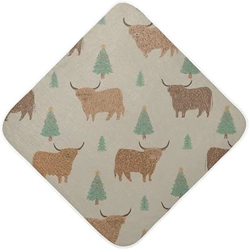 Highland Cow Hooded Baby Towel Cotton Ultra Soft and Absorbent Bath Towel for Newborn Infant Toddler - 35x35 Inch Baby Shower Swim Spa Essentials