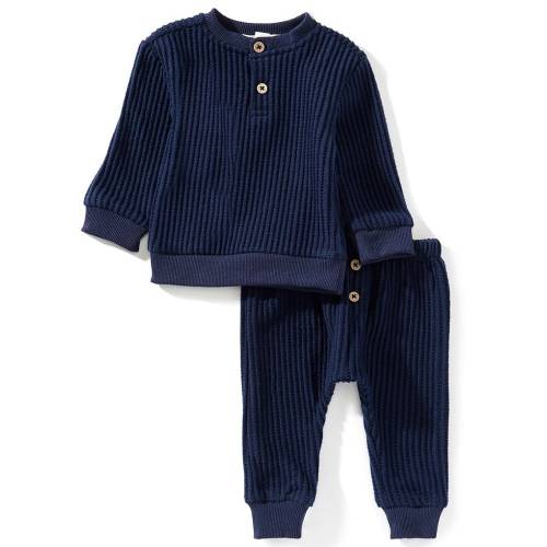 Scene&Heard Baby Boys Brushed Waffle Knit Long Sleeve T-Shirt & Pull-On Pants Set