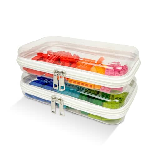 Tidy Pockets 2 Pack Small Clear Hard Shell Zipper Case, Waterproof Zippered Hard Pouch, Transparent Zip Case, Hard Sided Organizer for Travel Essentials - White